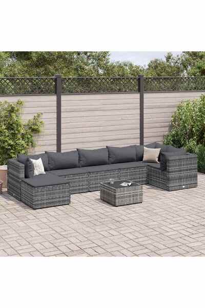 vidaxl Set mobilier de gradina cu perne, 8 piese, gri, poliratan