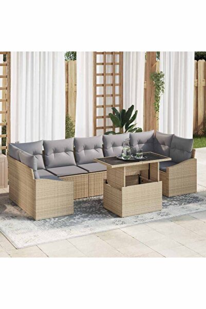 vidaxl Set de canapele pentru gradina 8 pcs Bej Rattan poli