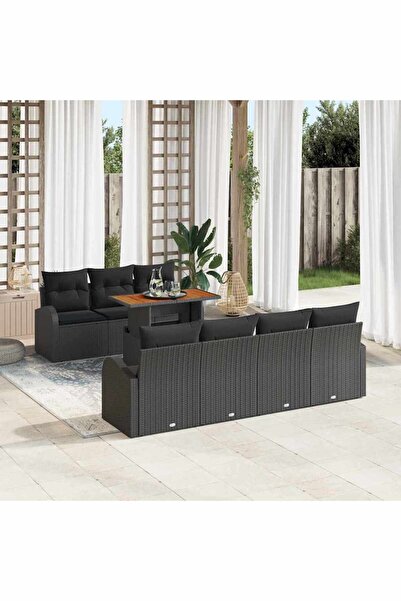 vidaxl Set de canapele pentru gradina 8 pcs Negru Rattan poli