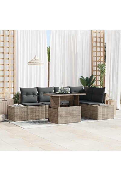 vidaxl Set de canapele pentru gradina cu perna 6 pcs Gri Rattan poli