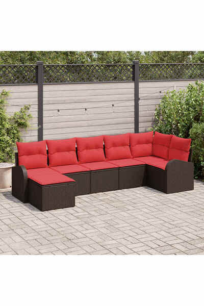 vidaxl Set de canapele pentru gradina cu perna 7 pcs Maro Rattan poli