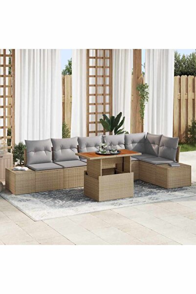 vidaxl Set de canapele pentru gradina 7 pcs Bej Rattan poli