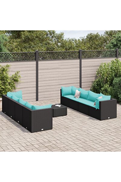 vidaxl Set mobilier de gradina cu perne, 9 piese, negru, poliratan