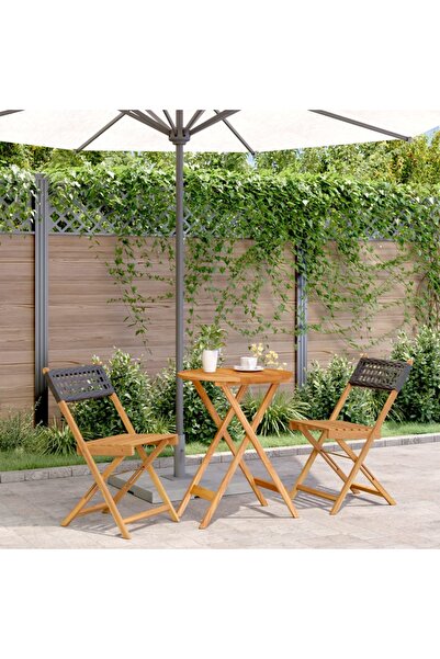 vidaxl Set mobilier bistro, 3 piese, negru, poliratan È™i lemn masiv