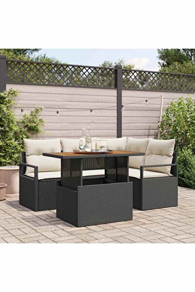 vidaxl Set de canapele pentru gradina 5 pcs Negru Rattan poli
