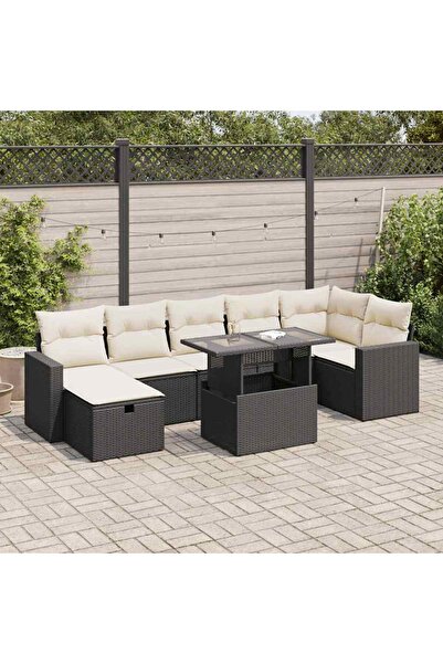 vidaxl Set mobilier de gradina cu perne, 8 piese, negru, poliratan