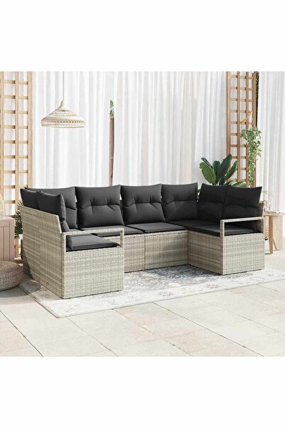 vidaxl Set de canapea cu perna 6 pcs Gri deschis poliratan
