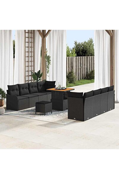 vidaxl Set de canapele pentru gradina cu perna 11 pcs Negru poliratan