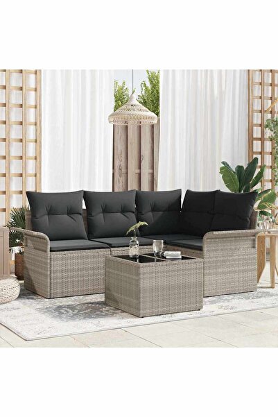 vidaxl Set de canapele pentru gradina 5 pcs Gri deschis poliratan