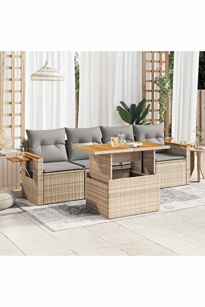 vidaxl Set canapele de gradina cu perne 5 piese bej poliratan/acacia