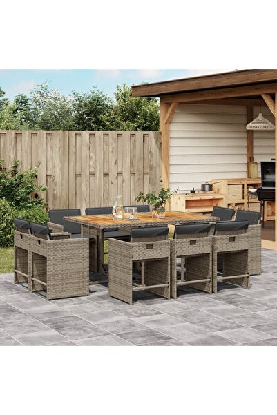 vidaxl Set mobilier de gradina cu perne, 11 piese, gri, poliratan