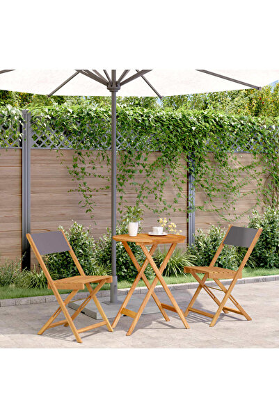 vidaxl Set mobilier bistro, 3 piese, textil antracit/lemn masiv