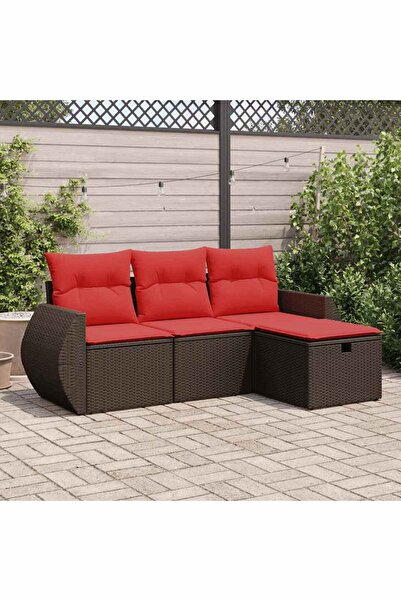 vidaxl Set canapele de gradina, 4 piese, cu perne, maro poliratan maro