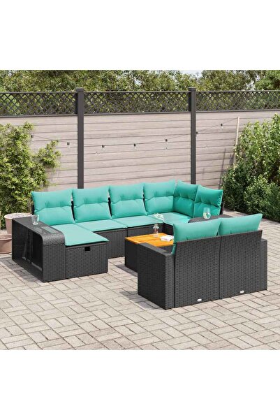 vidaxl Set canapele de gradina cu perne, 11 piese, negru, poliratan
