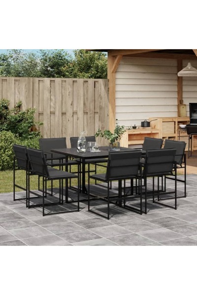 vidaxl Set mobilier de gradina, 9 piese, cu perne, negru, textilena