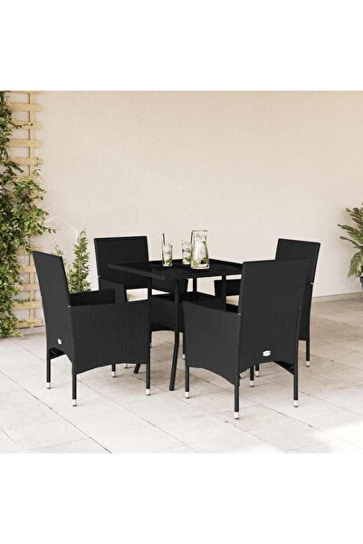 vidaxl Set mobilier de gradina cu perne 5 piese negru poliratan&sticla