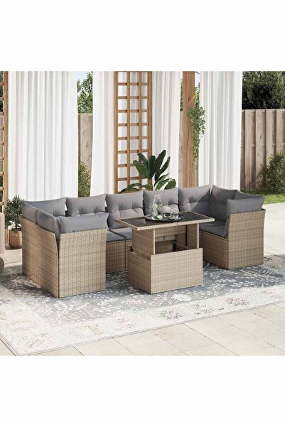 vidaxl Set canapele de gradina, 8 piese, cu perne, bej, poliratan
