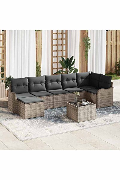 vidaxl Set de canapele pentru gradina cu perna 8 pcs Gri Rattan poli