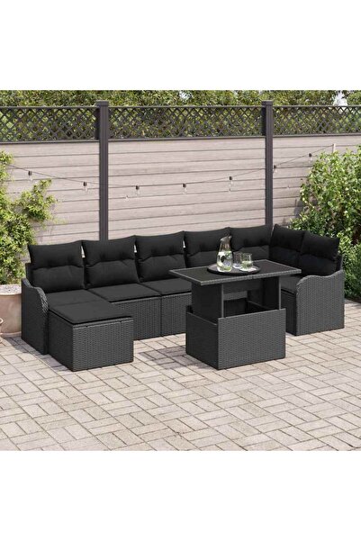 vidaxl Set de canapele pentru gradina cu perna 8 pcs Negru Rattan poli