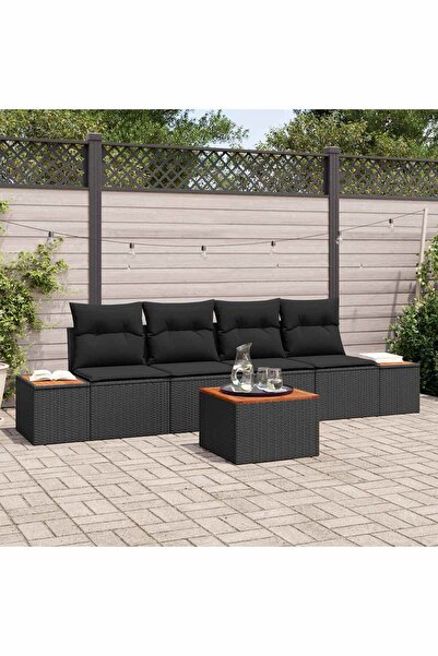 vidaxl Set de canapele pentru gradina cu perna 5 pcs Negru Rattan poli