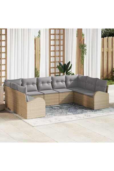 vidaxl Set de canapea cu perna 9 pcs Bej Poli Rattan