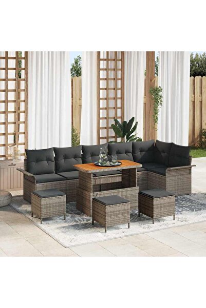 vidaxl Set de canapele pentru gradina cu perna 10 pcs Gri poliratan