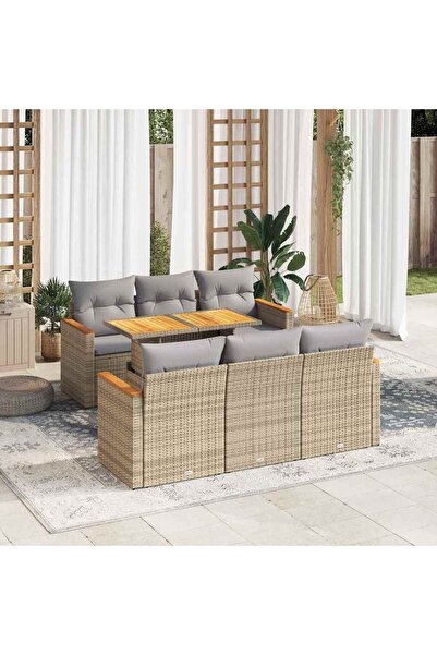 vidaxl Set canapele gradina cu perne 7 piese bej poliratan/lemn acacia