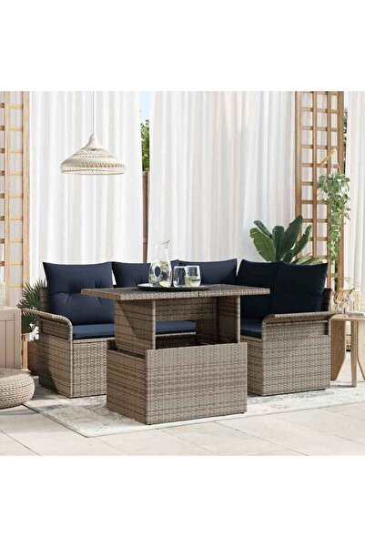 vidaxl Set de canapele pentru gradina cu perna 5 pcs Gri poliratan