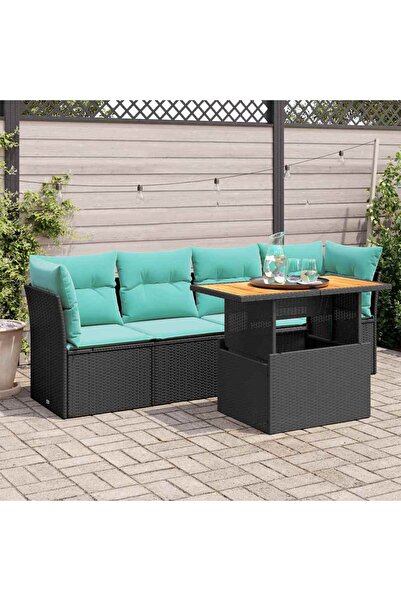 vidaxl Set mobilier de gradina cu perne, 5 piese, negru, poliratan