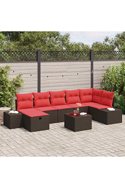 vidaxl Set de canapele pentru gradina cu perna 8 pcs Maro poliratan