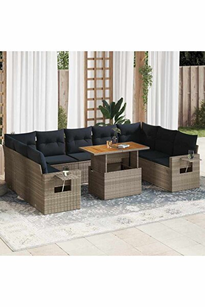 vidaxl Set mobilier de gradina cu perne, 10 piese, gri, poliratan