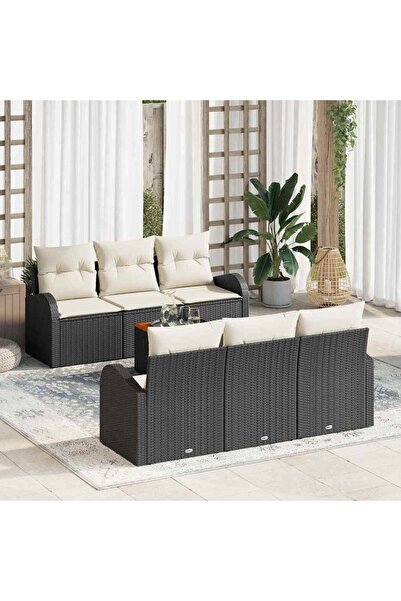 vidaxl Set de canapele pentru gradina 7 pcs Negru È™i Crem poliratan