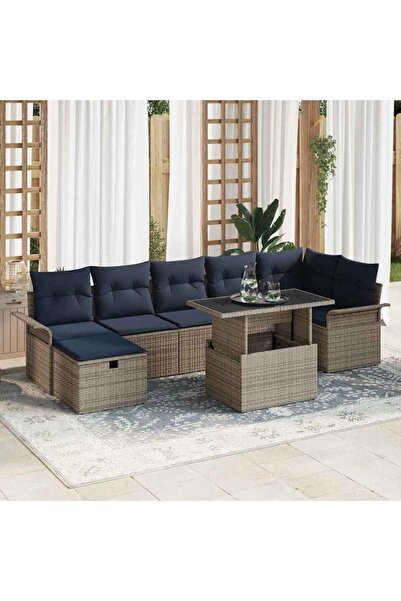 vidaxl Set de canapele pentru gradina cu perna 8 pcs Gri Rattan poli