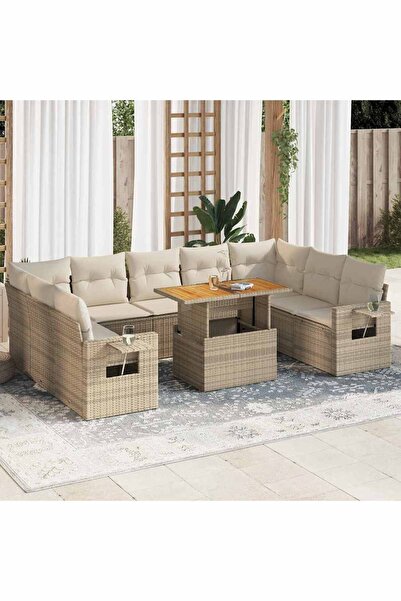 vidaxl Set canapele de gradina cu perne, 10 piese, bej, poliratan