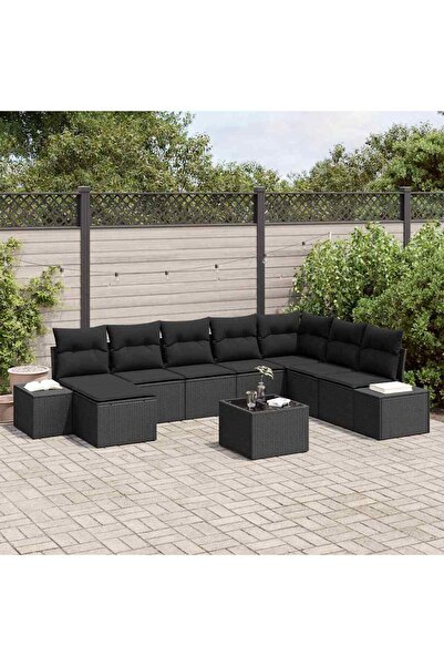 vidaxl Set de canapele pentru gradina cu perna 8 pcs Negru poliratan