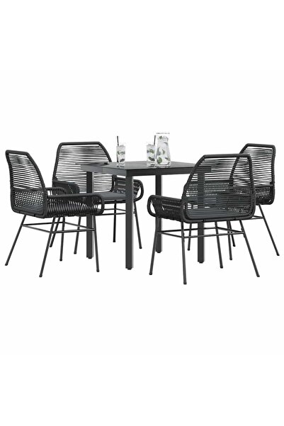 vidaxl Set de sufragerie de gradina 5 piese neagra Sticla Poly Rattan