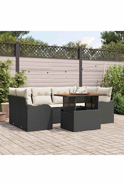 vidaxl Set de canapele pentru gradina 7 pcs Negru Rattan poli