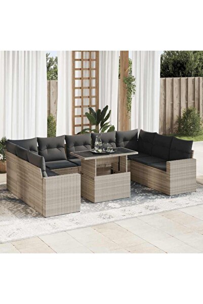 vidaxl Set canapele de gradina cu perne 10 piese gri deschis poliratan