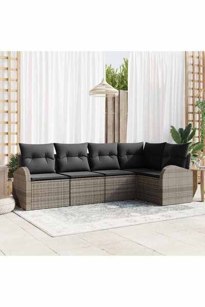 vidaxl Set de canapele pentru gradina cu perna 5 pcs Gri poliratan