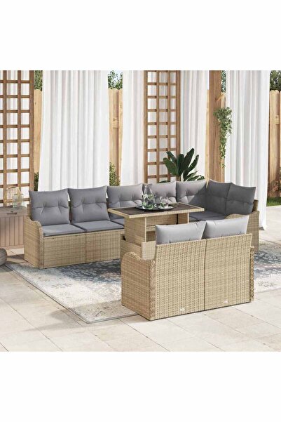 vidaxl Set de lounge cu perna 9 pcs Bej Rattan poli