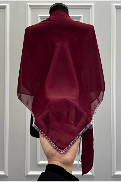 ZEYMERADE Square Burgundy Chiffon Groom Shoulder Cover, Silver Glitter Edge, ...