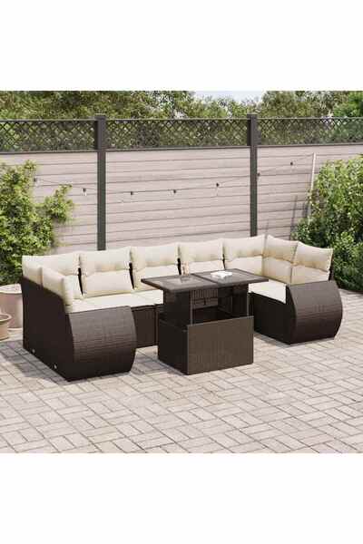 vidaxl Set canapele de gradina cu perne, 8 piese, maro, poliratan