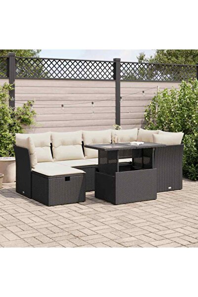 vidaxl Set canapele de gradina cu perne, 7 piese, negru, poliratan