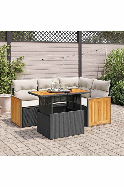 vidaxl Set mobilier de gradina cu perne, 5 piese,poliratan/lemn acacia