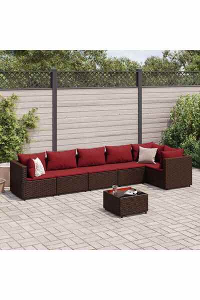 vidaxl Set mobilier de gradina cu perne, 7 piese, maro, poliratan