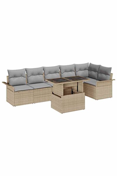 vidaxl Set de canapele pentru gradina cu perna 7 pcs Bej Rattan poli