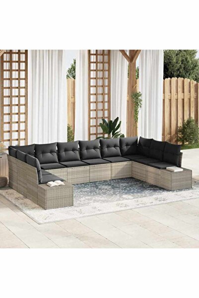 vidaxl Set de canapele pentru gradina 10 pcs Gri deschis poliratan