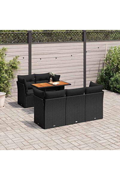 vidaxl Set mobilier de gradina cu perne, 6 piese, negru, poliratan
