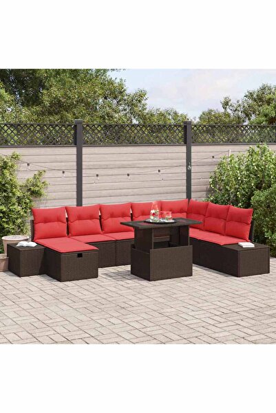 vidaxl Set de canapele pentru gradina cu perna 9 pcs Maro Rattan poli