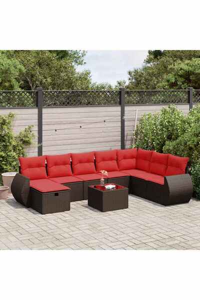 vidaxl Set canapele de gradina cu perne, 9 piese, maro, poliratan